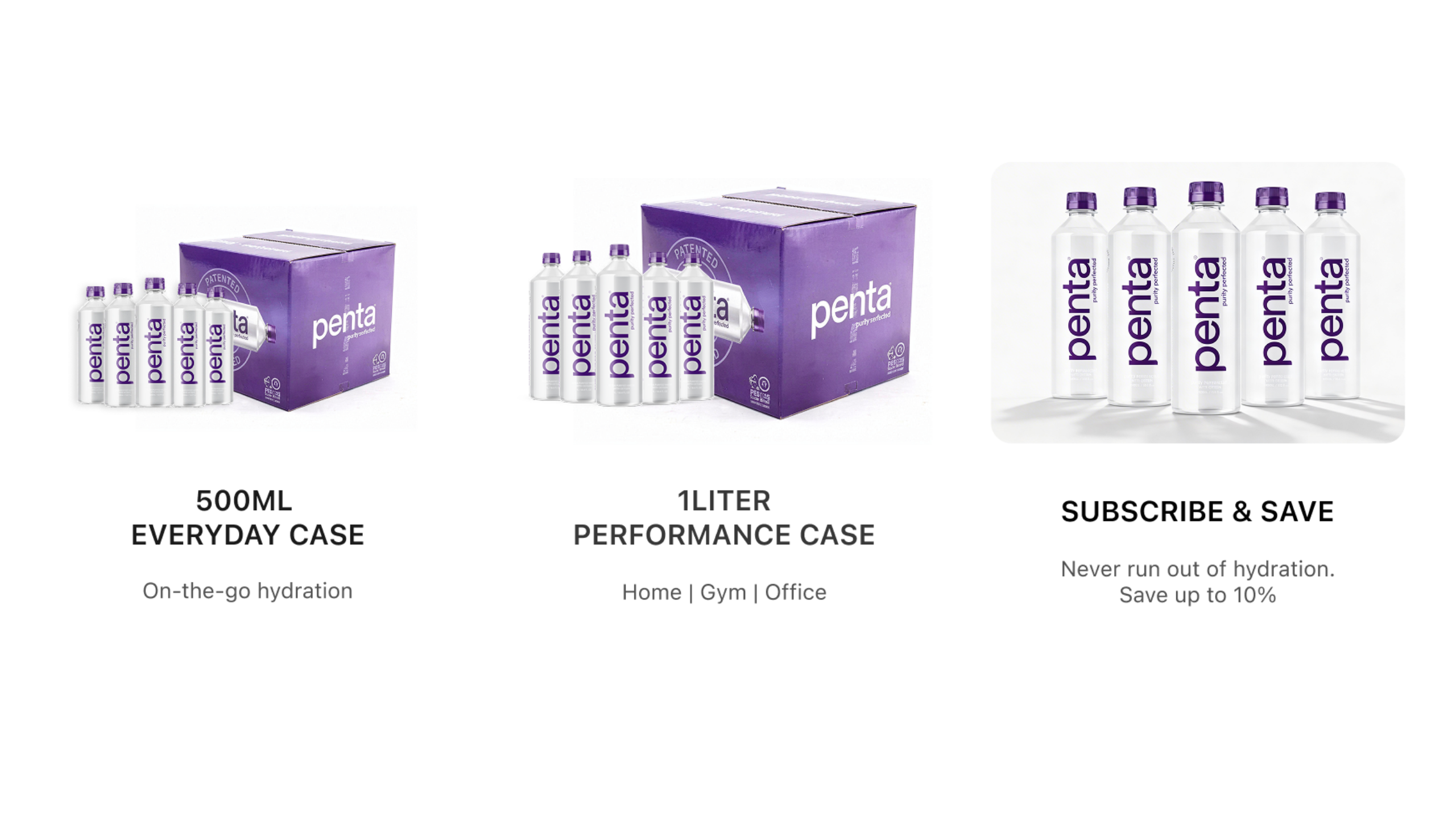 Penta Water — 500mL Everyday Case, 1L Performance Case, Subscribe & Save